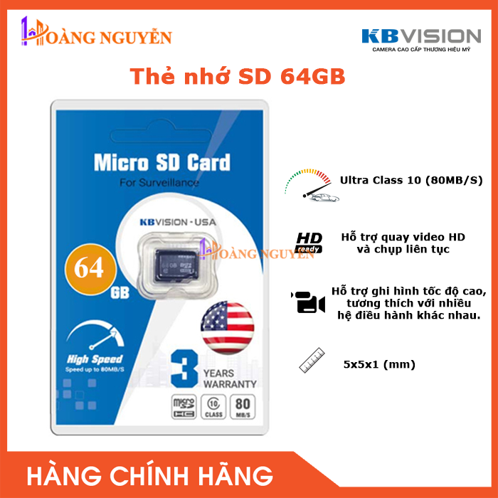 [HCM][NHÀ PHÂN PHỐI] Thẻ Nhớ Micro SD KBvision 64GB - Tốc độ đọc lên tới 10Class - Công Nghệ Hoàng Nguyễn