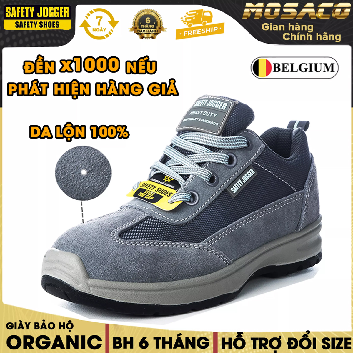 Giày bảo hộ lao động nam/nữ JOGGER ORGANIC S1P SRC da thật tiêu chuẩn châu Âu. Giầy bảo hộ lao động chống trầy xước, dầu và nhiên liệu , trơn trượt chống tĩnh điện, bảo vệ ngón chân chịu áp suất 1500kg - MOSACO
