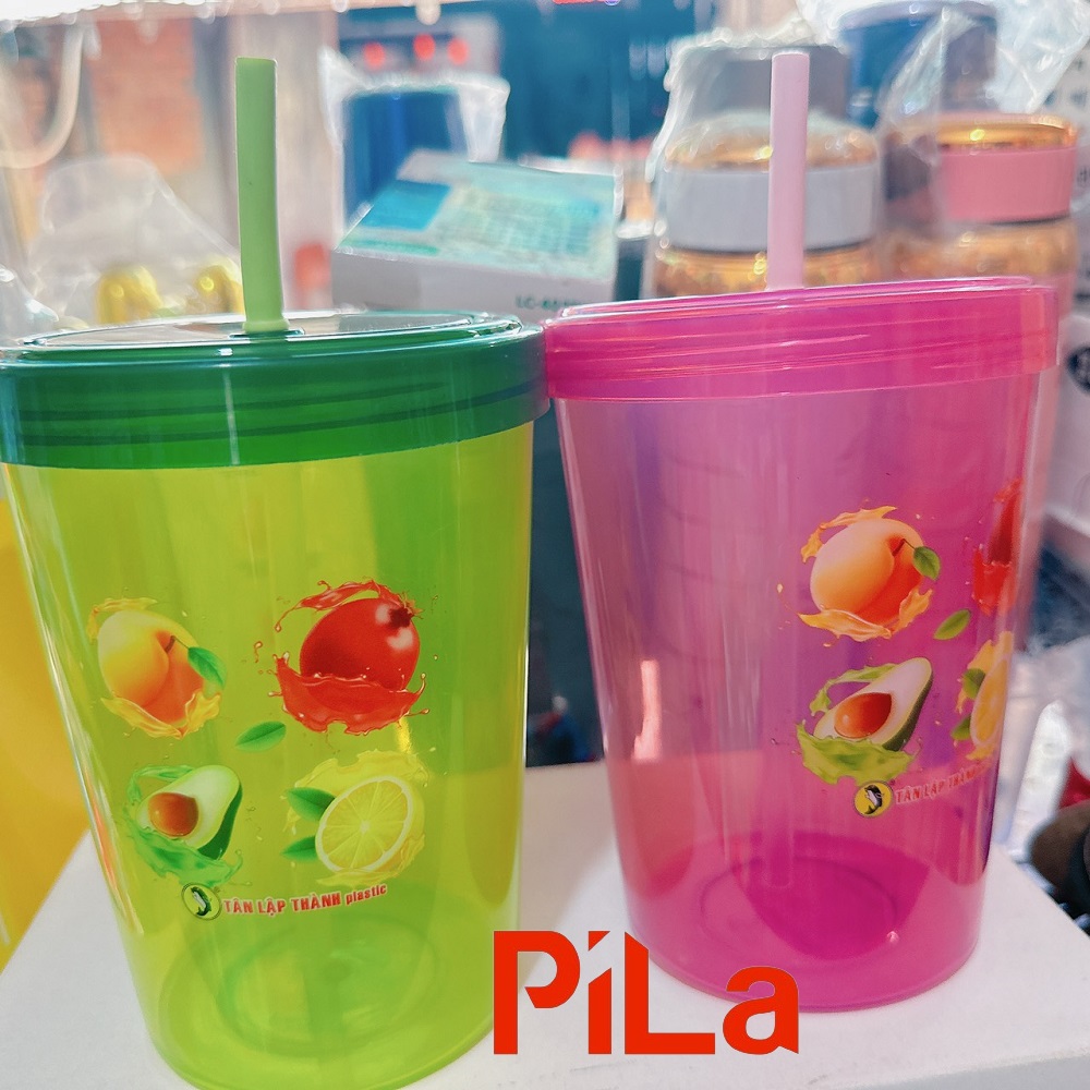 Ly Kèm Ống Hút Màu Sấc Năng Động, Ly ống Hút TO 1 LÍT