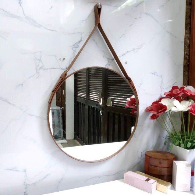 Gương Tròn D50 Treo Tương Dây Da Simili Cao Cấp - Đường Kính 50cm (KÈM VÍT TREO) 5.0