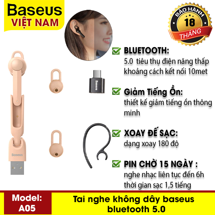 Tai nghe không dây baseus encok vehicle mounted wireless earphones  bluetooth 5.0 sạc tính từ kèm míc pin chờ lên đến 15 ngày Thoải mái và cuộc gọi rõ ràng trong quá trình lái xe