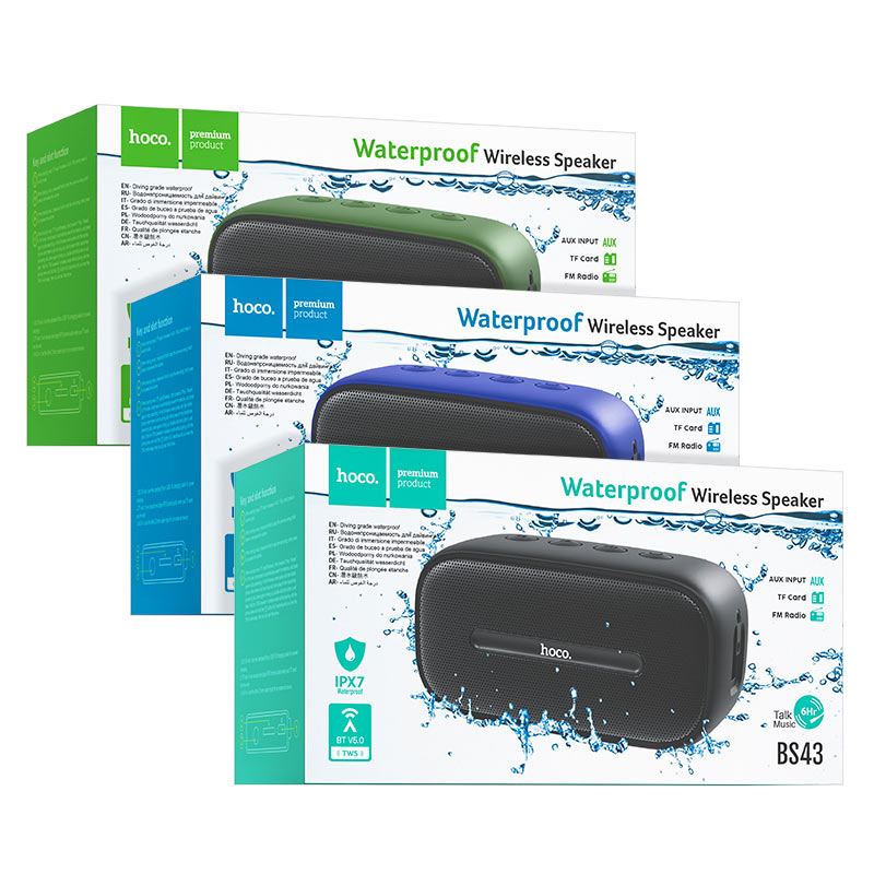 Loa Bluetooth Hoco BS43 V5.0 Chống Nước IPX7 Dành cho điện thoại iPhone iP Huawei Samsung Oppo Realme