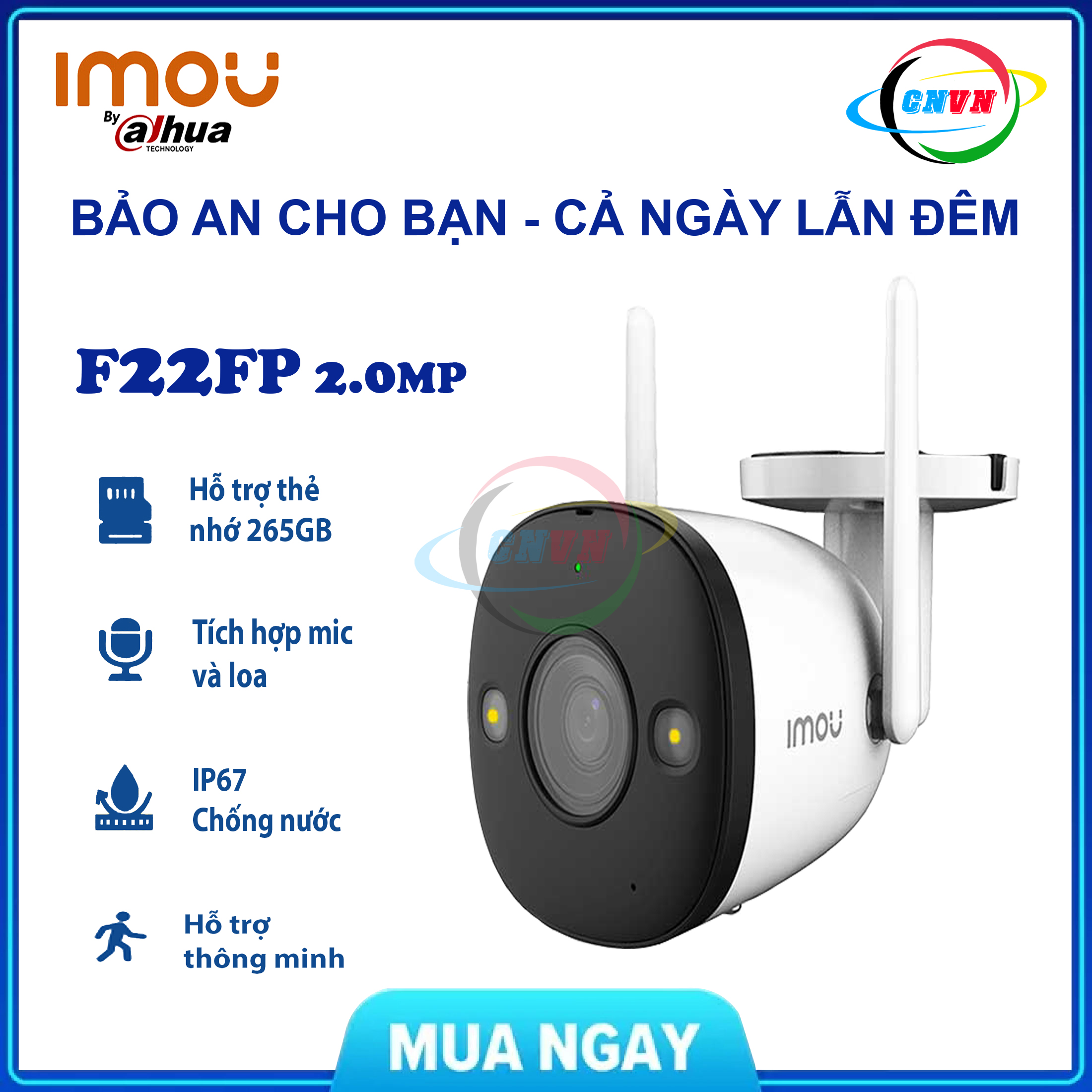 [PHÂN PHỐI CHÍNH THỨC] Camera IP IMOU F22FP 2MP - Chuẩn Nén H265, Full Color Lắp Đặt Ngoài Trời -  Hàng Chính Hãng - Công Nghệ Việt Nam