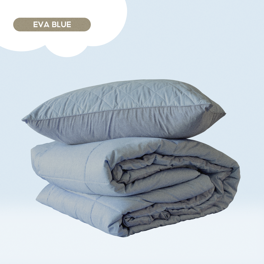 Chăn Chần Bông Eva Blue Vải Ultra Microfiber Chống Bụi