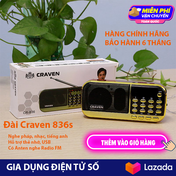 Máy nghe pháp nhạc mp3 loa thẻ nhớ Craven CR 836/836S đài FM đèn pin siêu trâu cam kết hàng đúng mô 