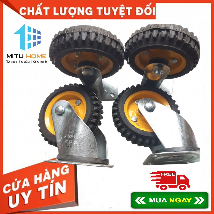 Bộ 4 bánh xe cao su viền vàng 16cmx5cm MITUHOME- gồm 2 bánh xoay 360 độ, 2 bánh cố định chịu lực 300kg