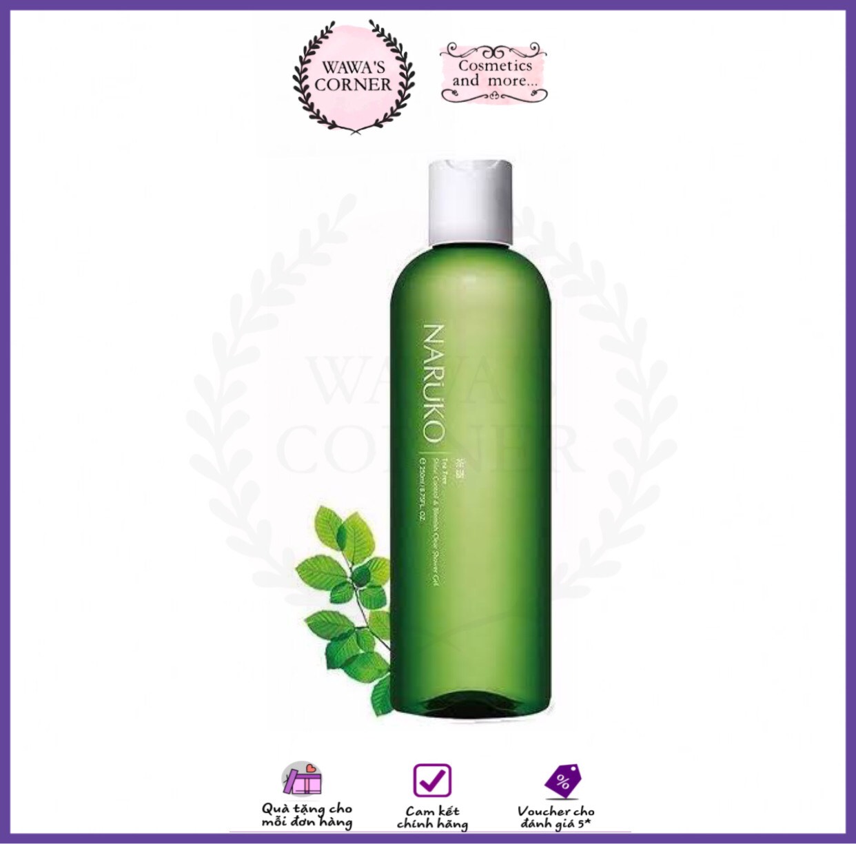 Sữa tắm tràm trà giảm mụn lưng naruko tea tree shine control and blemish clear shower gel