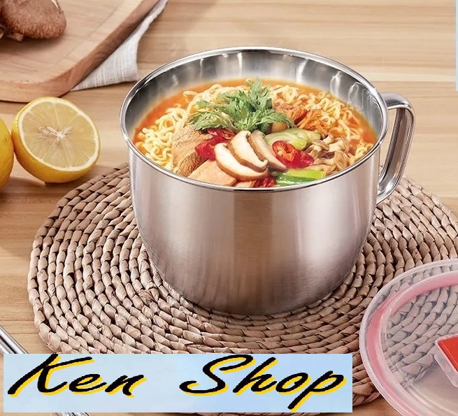 Ly mì dạng tô 1200ml có quai cầm có khoen bằng inox an toàn Ca nấu mì có nắp đậy cao cấp siêu bền