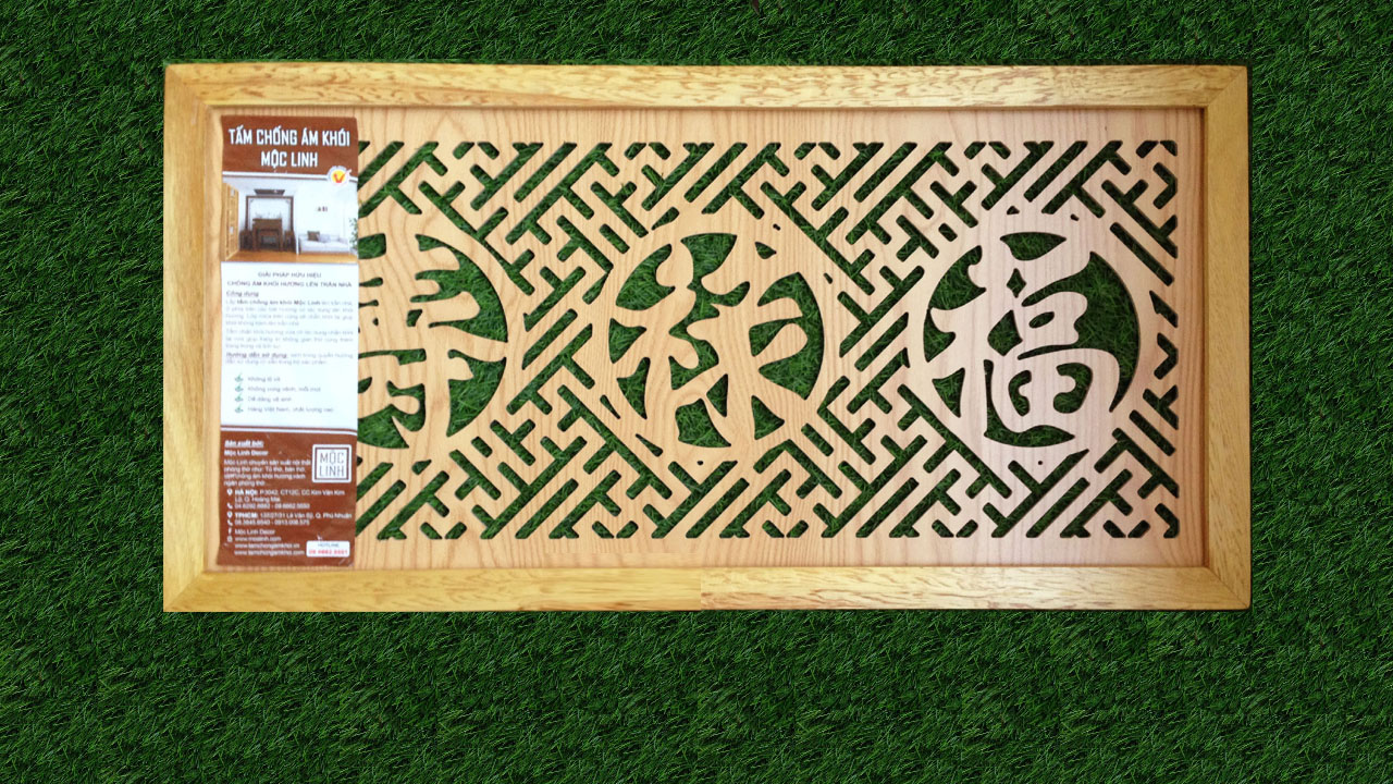 Tấm chống ám khói hương bàn thờ Mộc Linh 41x81 cm Chữ Phúc Lộc Thọ Hán (Vàng)