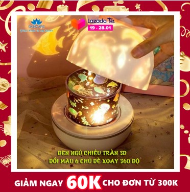 Đèn ngủ xinh cho bé, Đèn Chiếu ngàn sao vũ trụ xoay vòng 6 dải màu - ĐÈN NGỦ CHIẾU TRẦN 3D ĐỔI MÀU 6 CHỦ ĐỀ XOAY 360 ĐỘ. -
