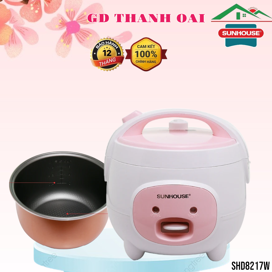 Nồi cơm điện sunhouse 1.2l shd8217w hoặc 1.8l shd8607w - bảo hành chính hãng 12 tháng