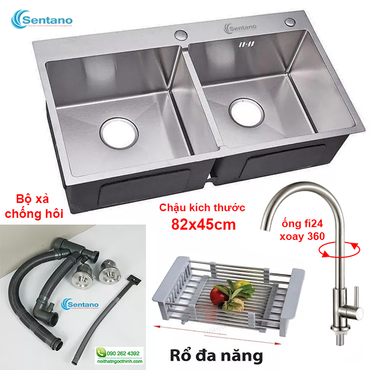 [SALE RẺ] Chậu rửa chén đúc liền khối inox 304( 8245 CÂN ) tặng bộ xả chống hôi +vòi rửa chén lạnh STN-501 và khay đa năng