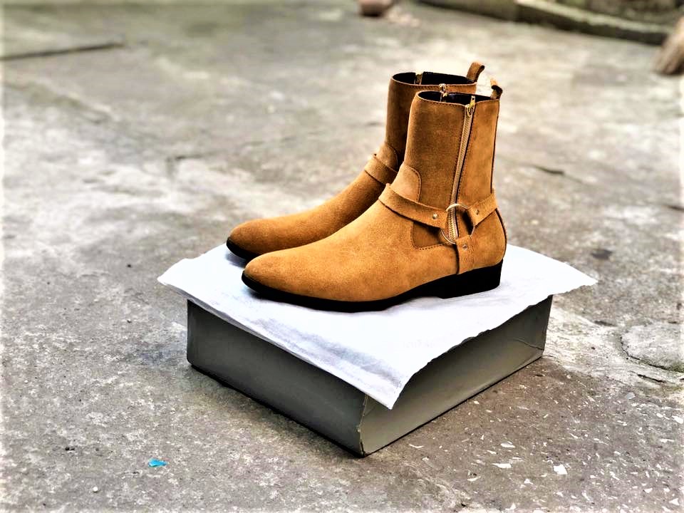 Giày Da Harness Boots Da bò Lộn Đế Cao Su Cao Cấp