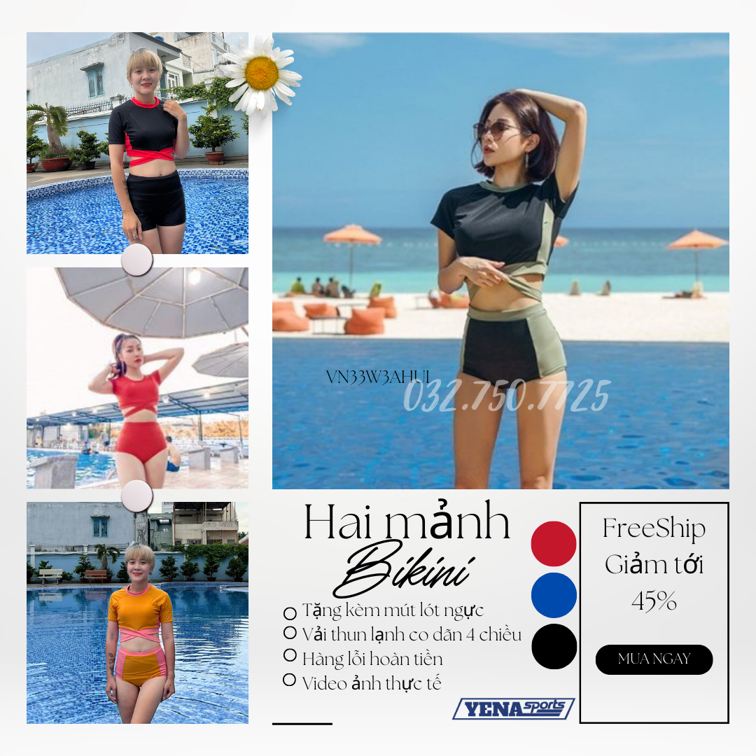 Đồ bơi nữ Bikini nữ 2 mảnh tay ngắn quần đùi đi biển đồ bơi nữ sexy bikini bộ bơi nữ QP005