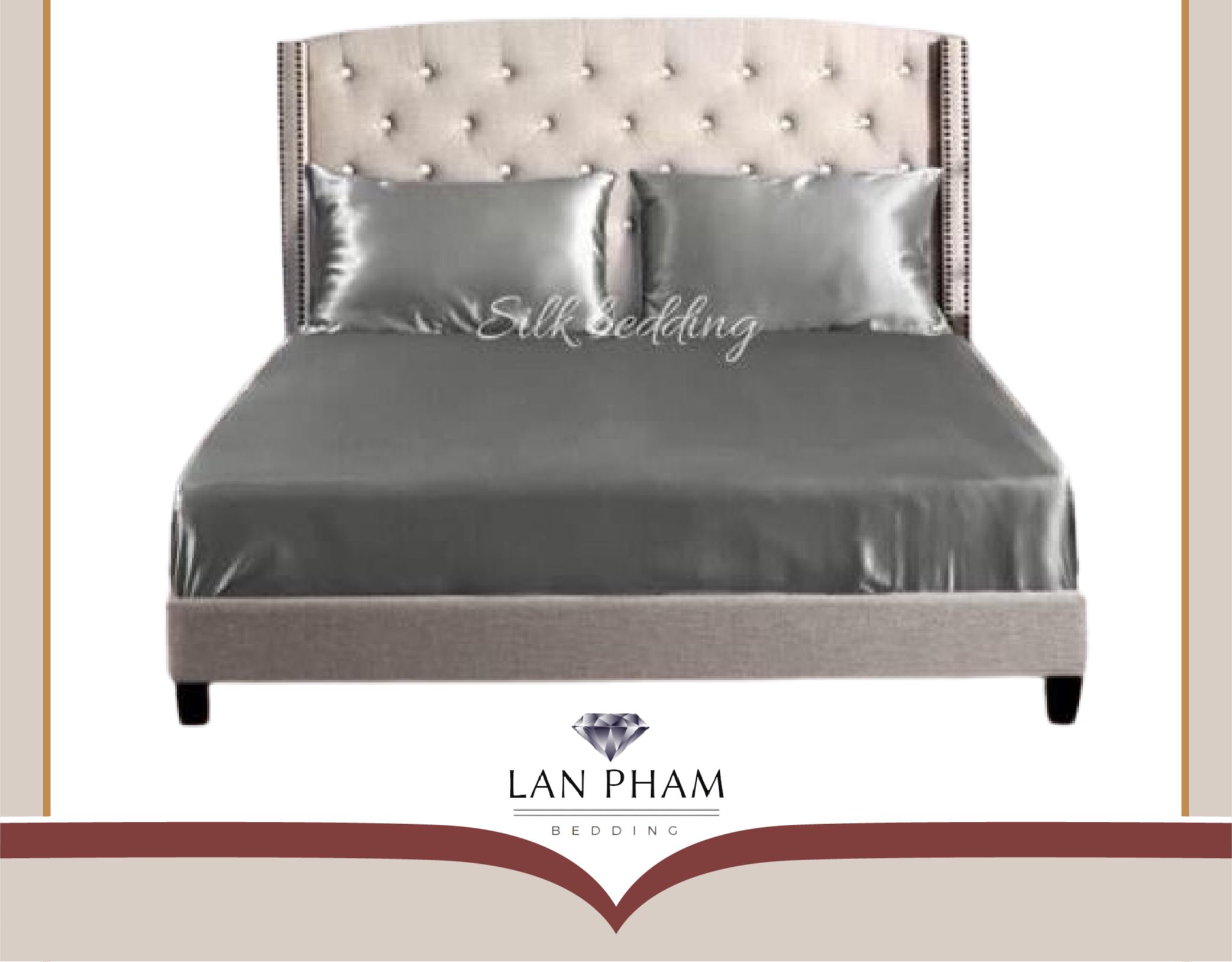 ( Lụa Loại 1) Bộ 4 Món Ga Gối Phi Lụa Xám Ghi Lan Pham Bedding Mềm Mại Đẳng Cấp Sang Trọng Cho Nhà Bạn