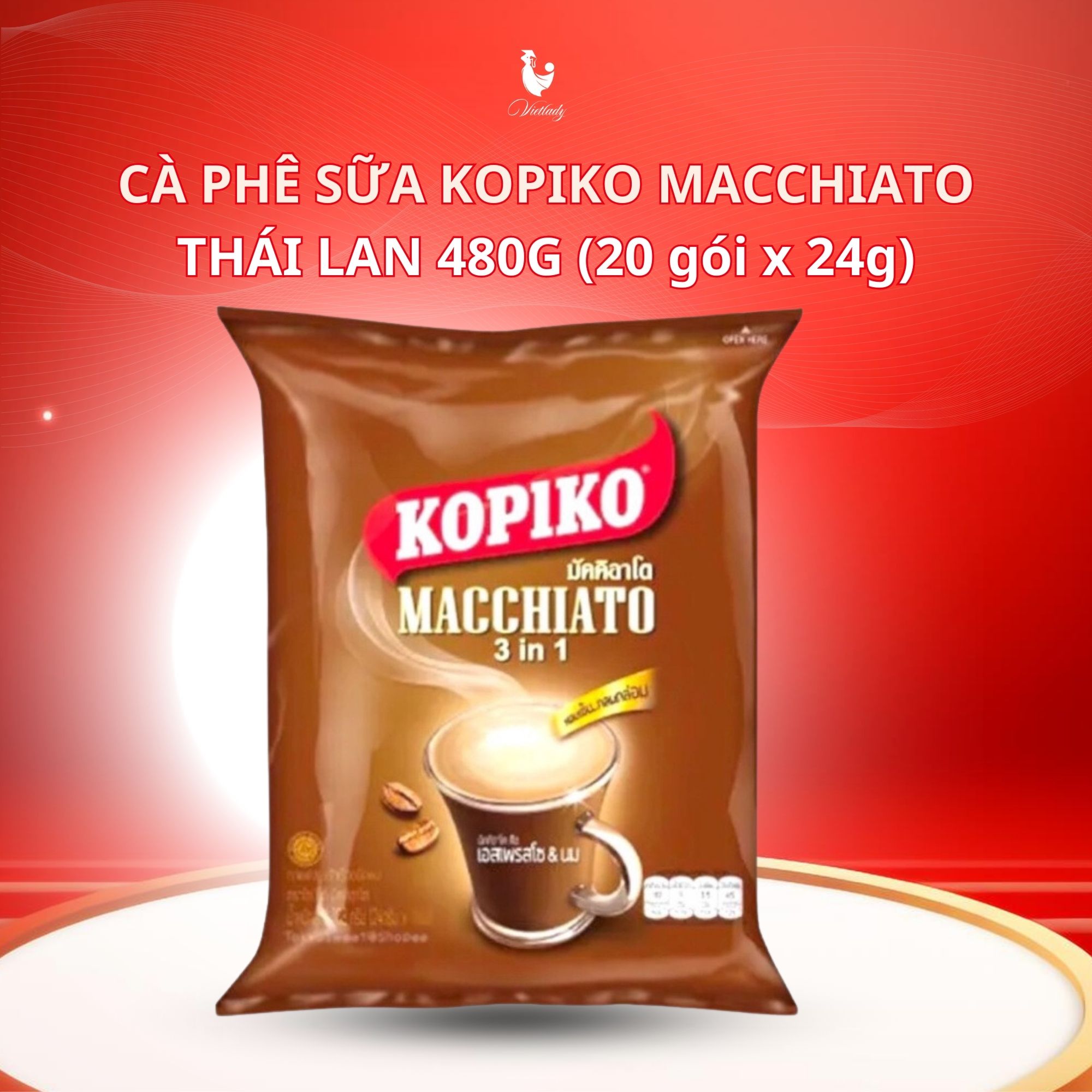 Cà phê sữa Kopiko Macchiato Thái Lan bịch 480g loại 20 gói x 24g - Mang đến năng lượng tập trung cho ngày dài làm việc