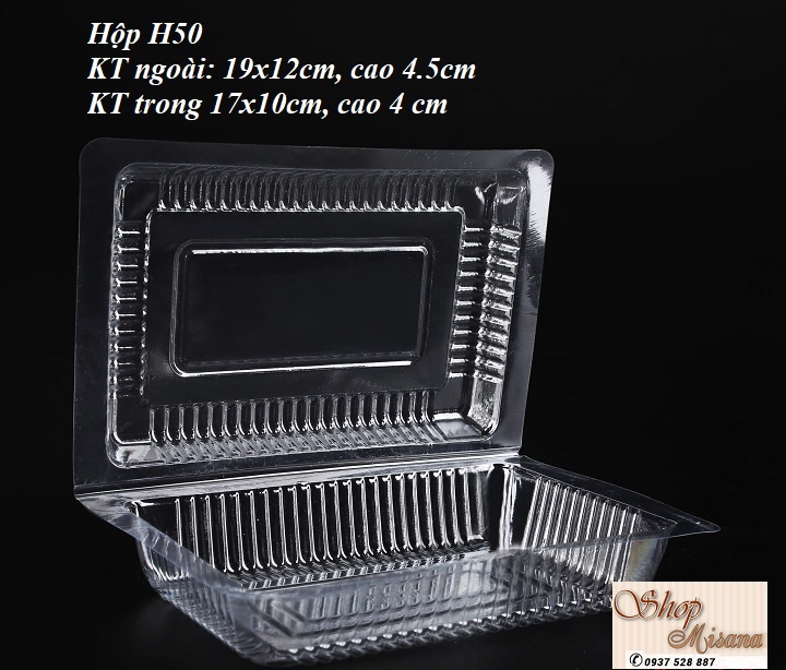 Lốc 100 cái hộp nhựa định hình H50 - Hộp đựng thực phẩm, bánh sukem - Misana