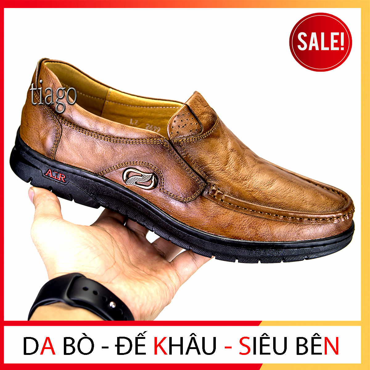 Giày mọi nam - giày lười nam - giày da bò cao cấp - giày nam khâu đế chống nước - bảo hành 12 tháng - ly01