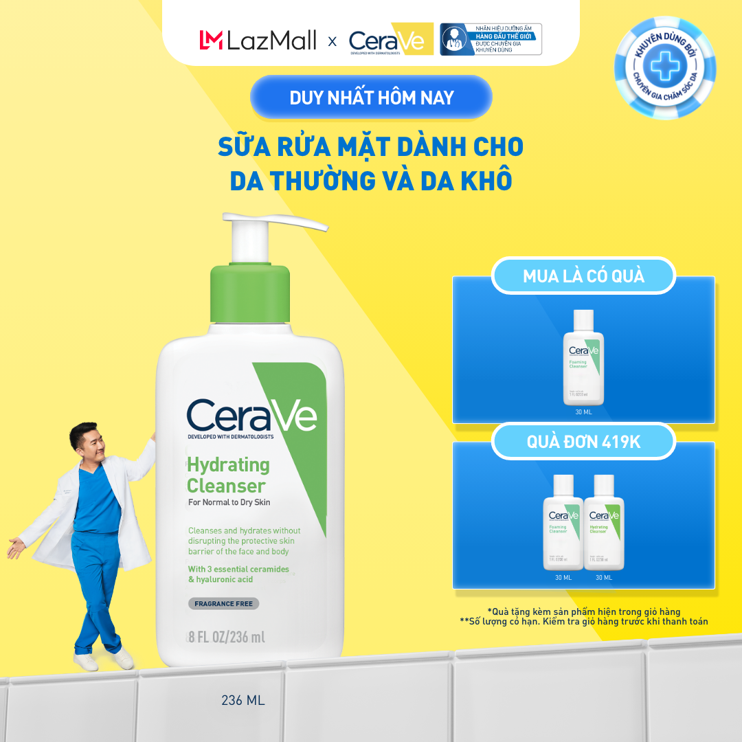 Sữa rửa mặt giúp làm sạch sâu dành cho da thường và da khô Cerave Hydrating Cleanser 236ML