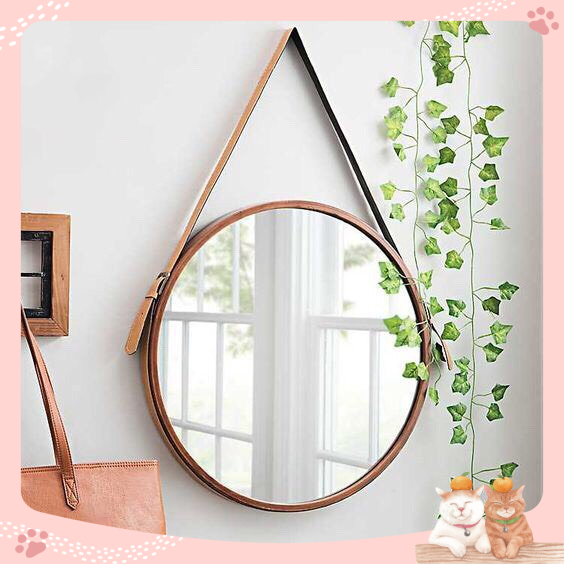 Gương tròn treo tường_viền dây da cao cấp d46 d50 d60 mirror decor đống hộp full phụ kiệnnội thất mộc
