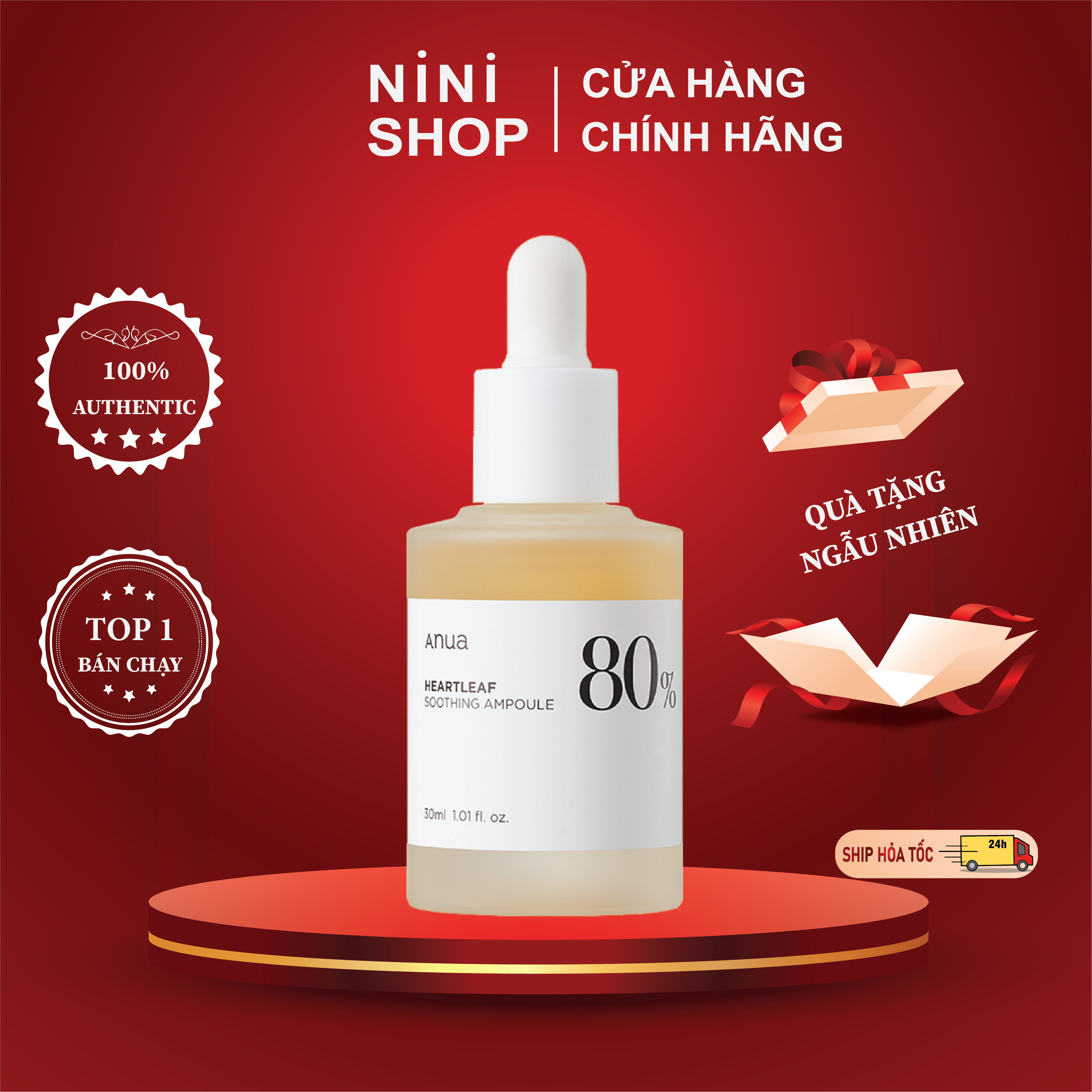 Tinh chất giảm mụn, giảm kích ứng, điều tiết bã nhờn Anua Heartleaf 80% Soothing Ampoule 30ml - ninishop