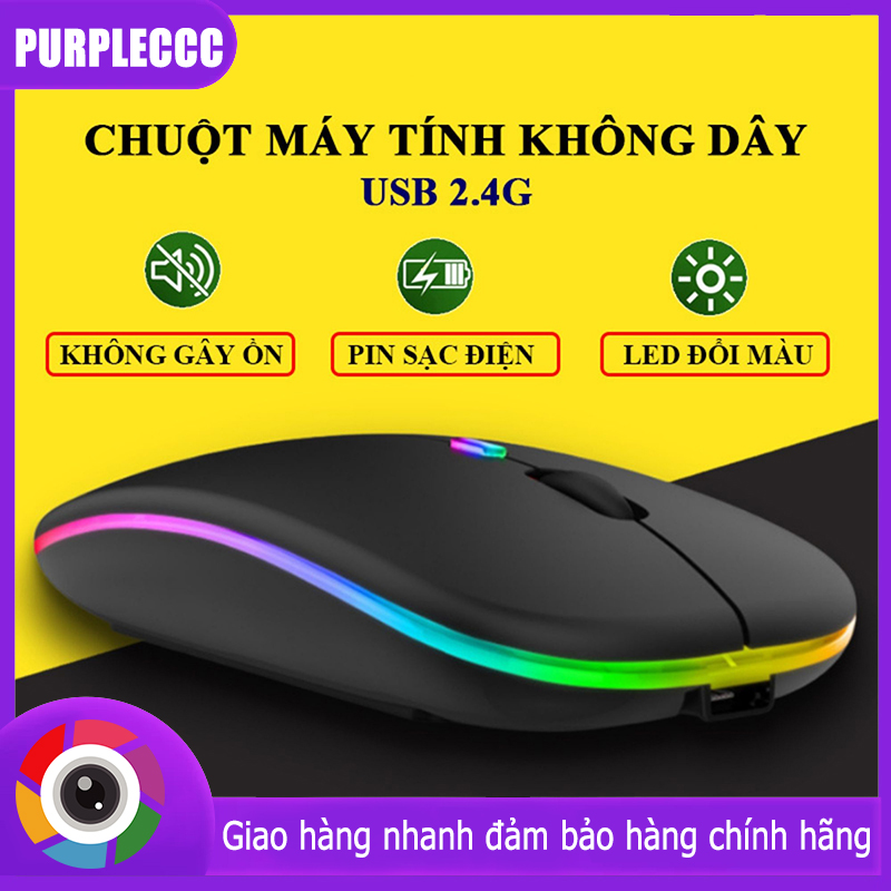 Chuột Siêu Mỏng không dây A2 sạc pin siêu mỏng 2.4GHz, không tạo tiếng ồn, có cổng micro USB để sạc, thiết kế thon gọn, Led 7 màu sinh động