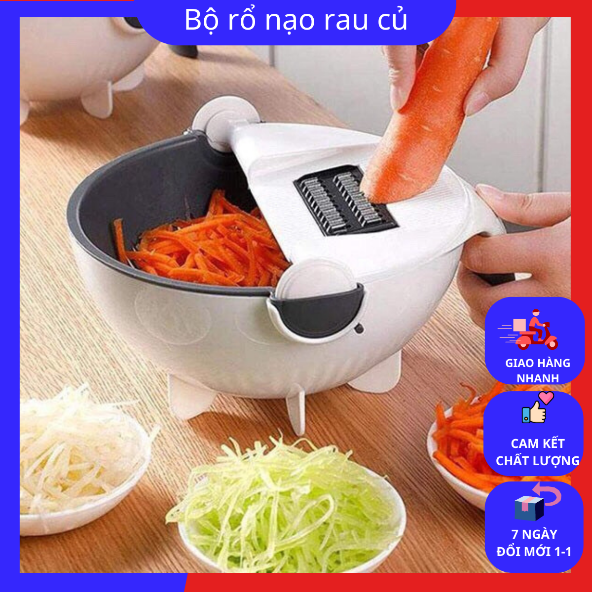 Bộ nạo rau củ nhà bếp 7 chi tiết, Bộ rổ chậu kèm nạo đa năng tiện lợi. Bộ dụng cụ nạo gọt rau củ đa năng
