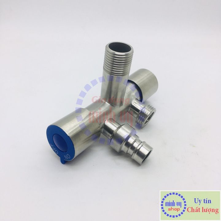 Van Nước 2 cổng xả có điều khiển riêng biệt dạng vòi chia nước - đầu ra 21mm Chất liệu bằng Inox SUS304 -VC2xanh90