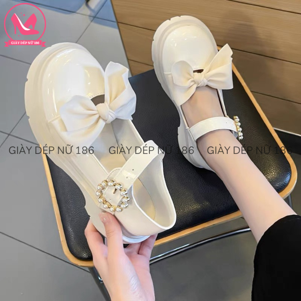 Giày lolita nữ mũi nơ cao 3 phân giày búp bê nữ phong cách hàn quốc