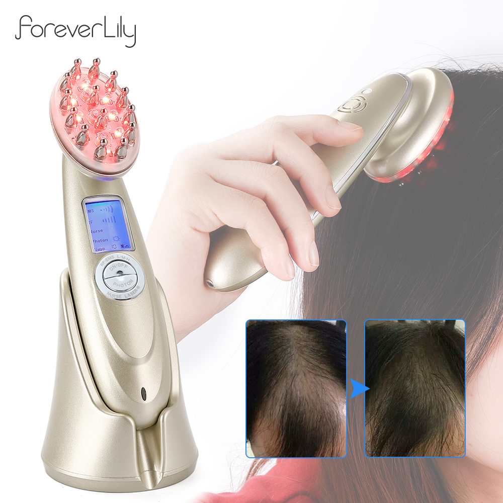 foreverlily Lược Phát Triển Tóc Laser Chạy Điện, Lược Trị Liệu Chống Rụng Tóc Bàn Chải Chăm Sóc Tóc Rung Ánh Sáng Đỏ LED Nano RF EMS Hồng Ngoại