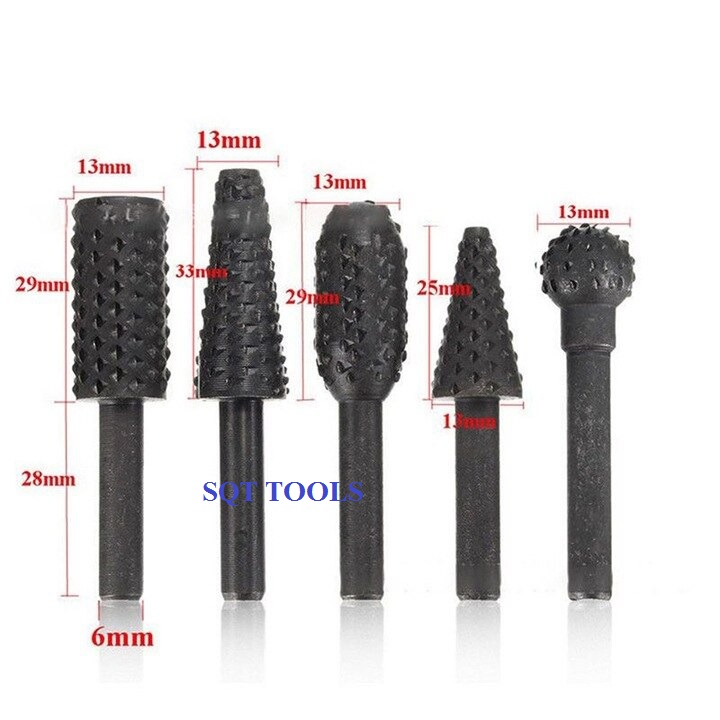 Mũi mài phay gỗ 6mm cao cấp - Bộ 5 đầu mũi phay mài khắc làm lũa gỗ đa năng - Mủi doa mài lũa mini cán 6mm