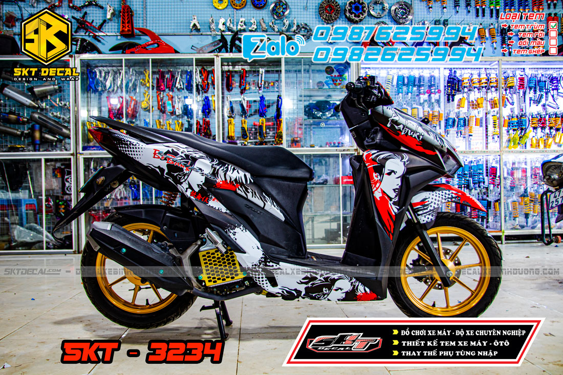 Tem trùm vario 2019 trắng đen đỏ kabuki