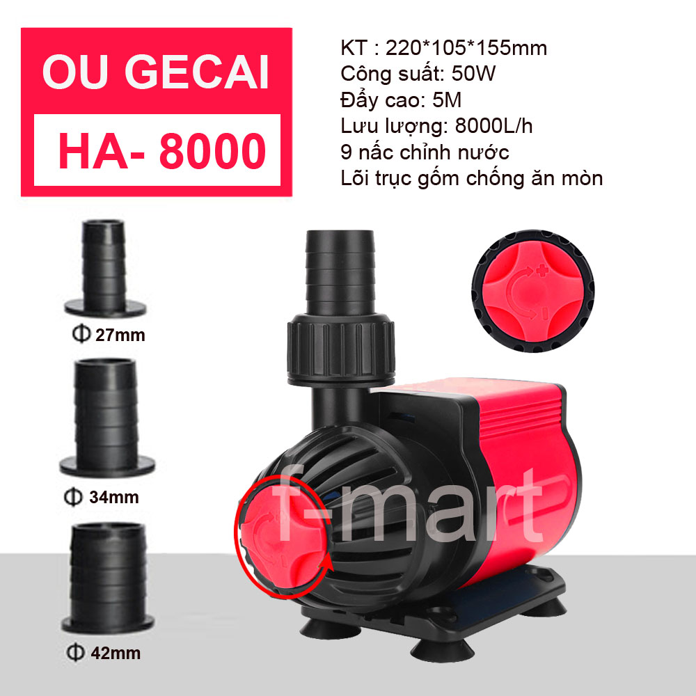 Bơm chìm hồ cá 220v - 50w - đẩy cao 5m - 8200l/h cho hồ cá, bể cá, hòn non bộ, tiểu cảnh … lõi trục gốm, siêu bền, tiết kiệm điện. bh uy tín