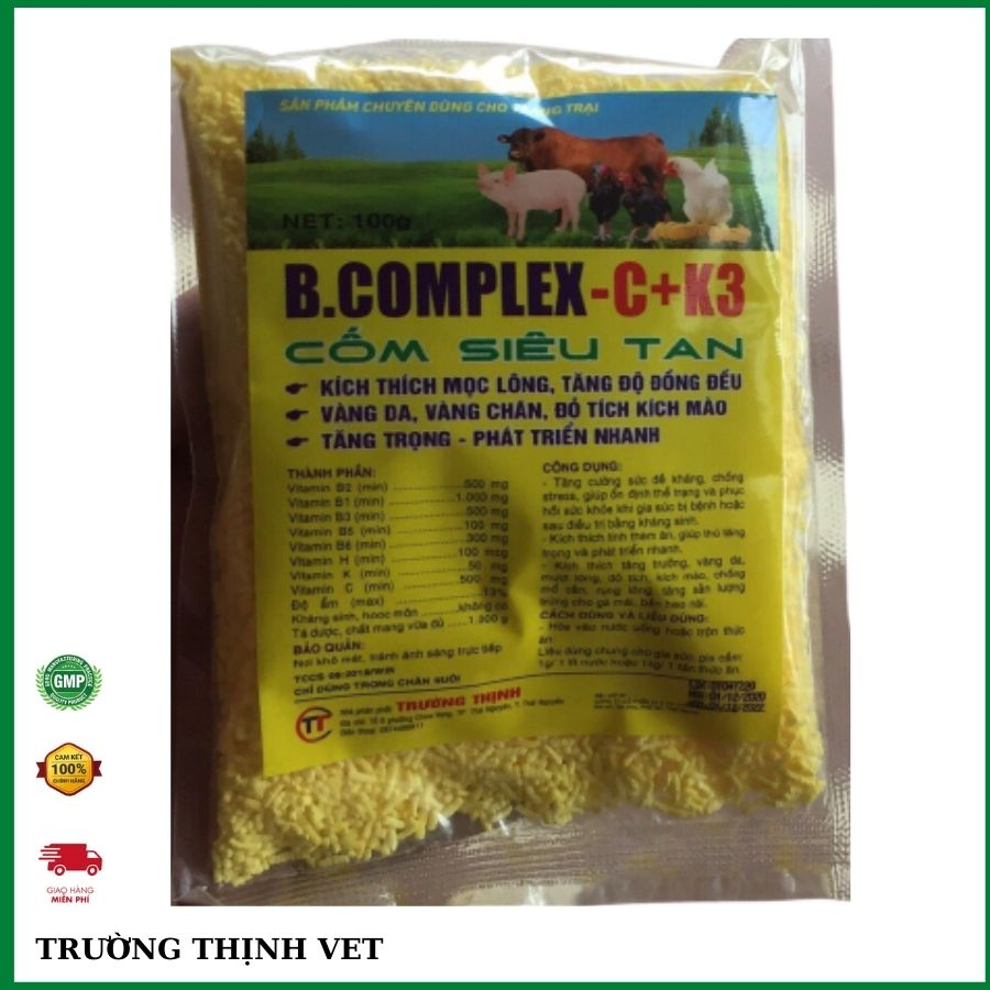 "Hoàn tiền đến 10%" B complex cho gà dạng CỐM 100gam  siêu tan bổ sung vitamin B, C, K cho chó, mèo, gà, vịt, ngan, cút Thú y Trường Thịnh