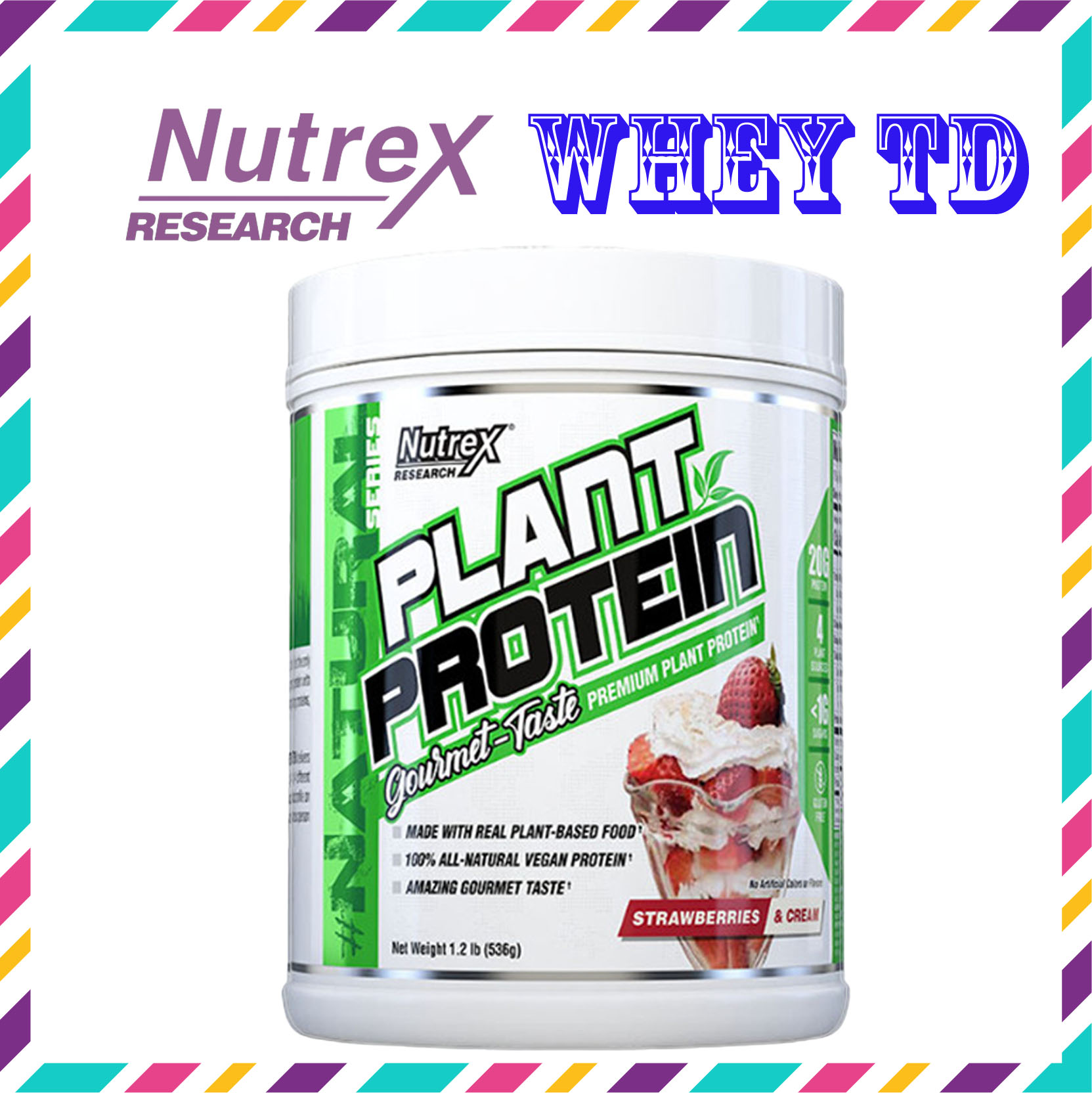 Whey thực vật Plant Protein (576g) vị dâu Nutrex 18 lần dùng - Whey dành cho người ăn chay