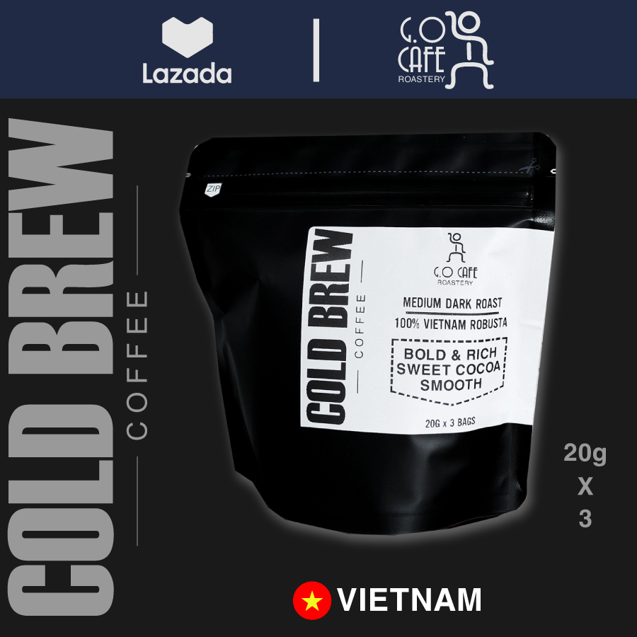 Cold brew 60g cà phê robusta bold cold brew, 3 túi lọc x 20g - g.o cafe roastery
