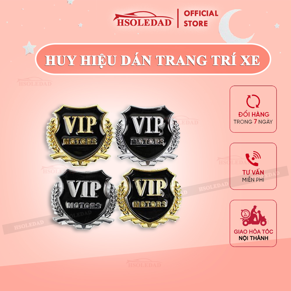 Bộ 02 decal Huy hiệu VIP bông lúa gắn ô tô trang trí