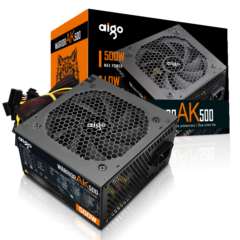 Aigo AK 500W PC PSU Power Supply unit Black Gaming Quiet 120mm Fan 24pin 12V ATX Desktop computer Power Supply BTC