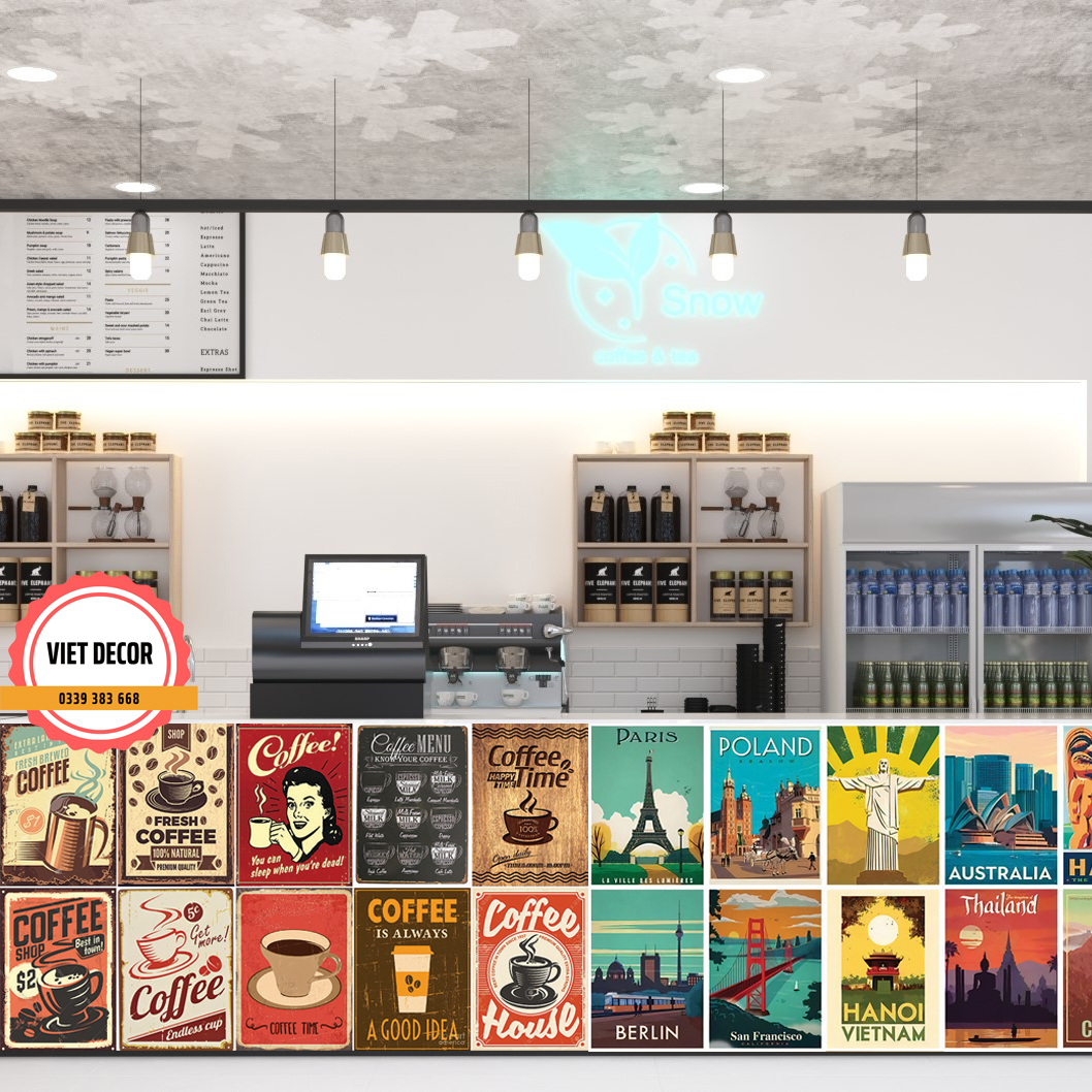ecal Decor Vintage - Set 10 hình Poster Trang trí tường, Quầy Bar, Quán Cafe, Tiệm trà chanh, Barber Shop - Viet Decor