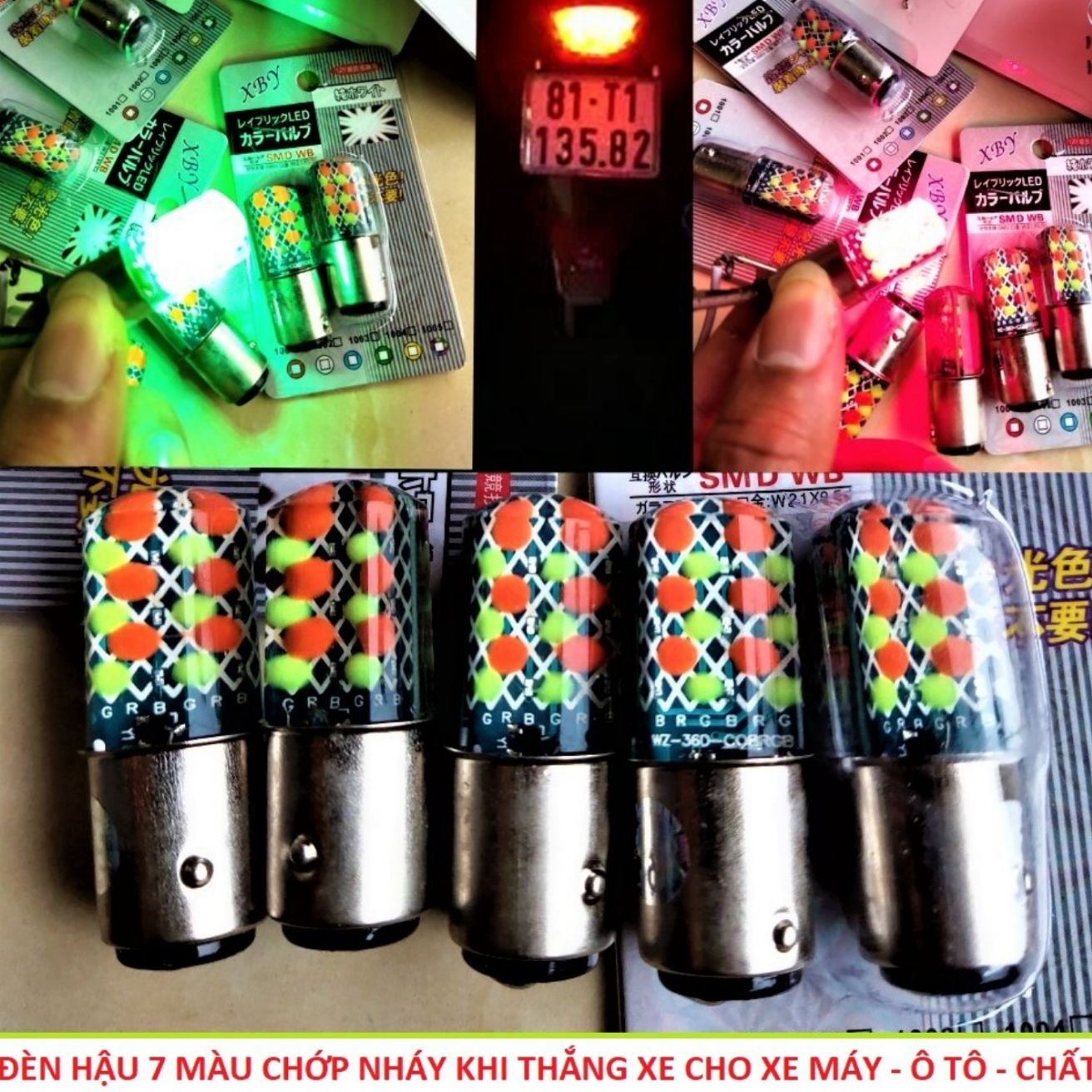 ĐÈN HẬU XE MÁY LED 7 MÀU CHỚP NHÁY HIỆU ỨNG CỰC ĐẸP ĐỒ CHƠI XE MÁY