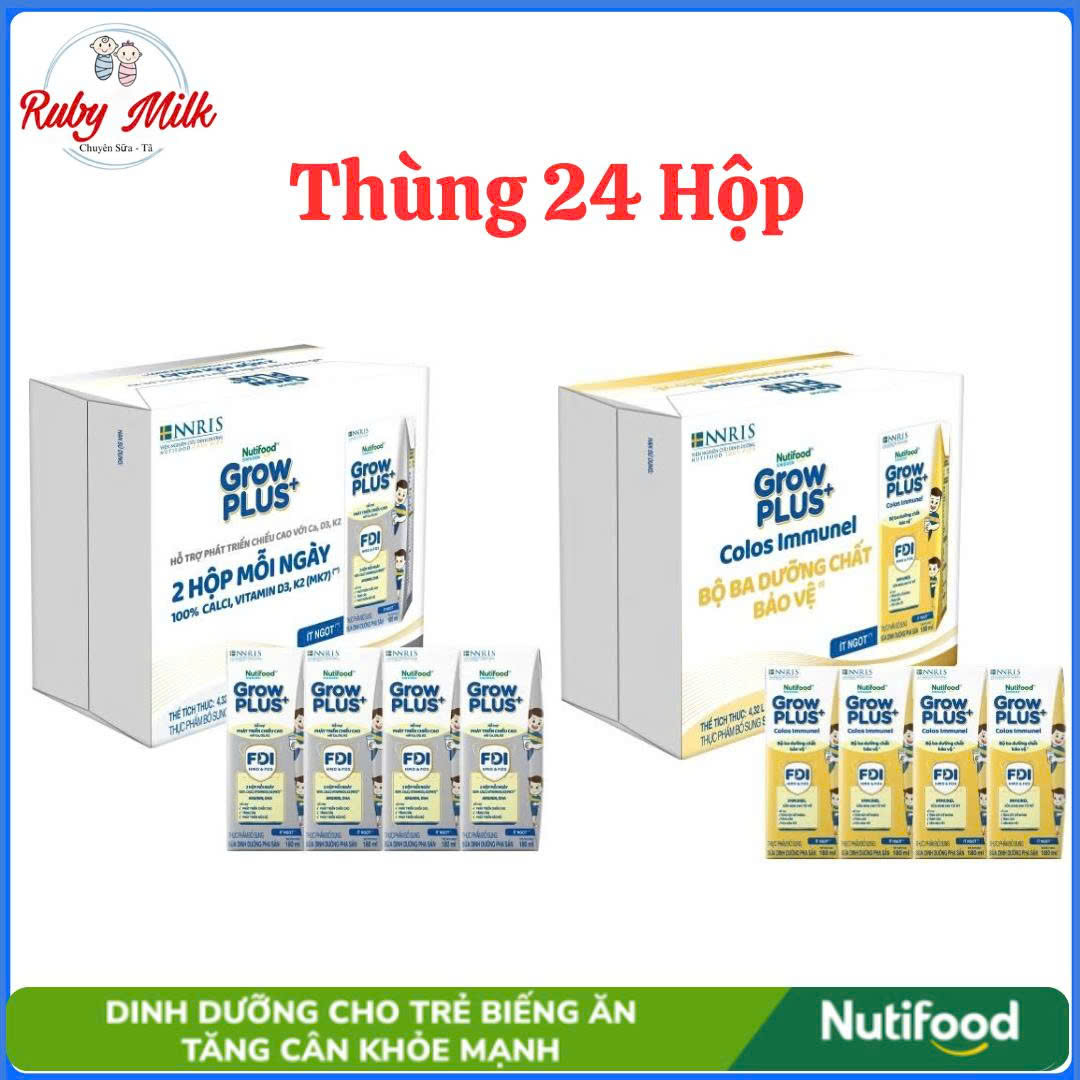 Thùng 24 hộp Sữa Bột Pha Sẵn Nutifood Sweden GrowPLUS+ Bạc, Vàng Immunel,Lactoferrin Hộp 110/180ml