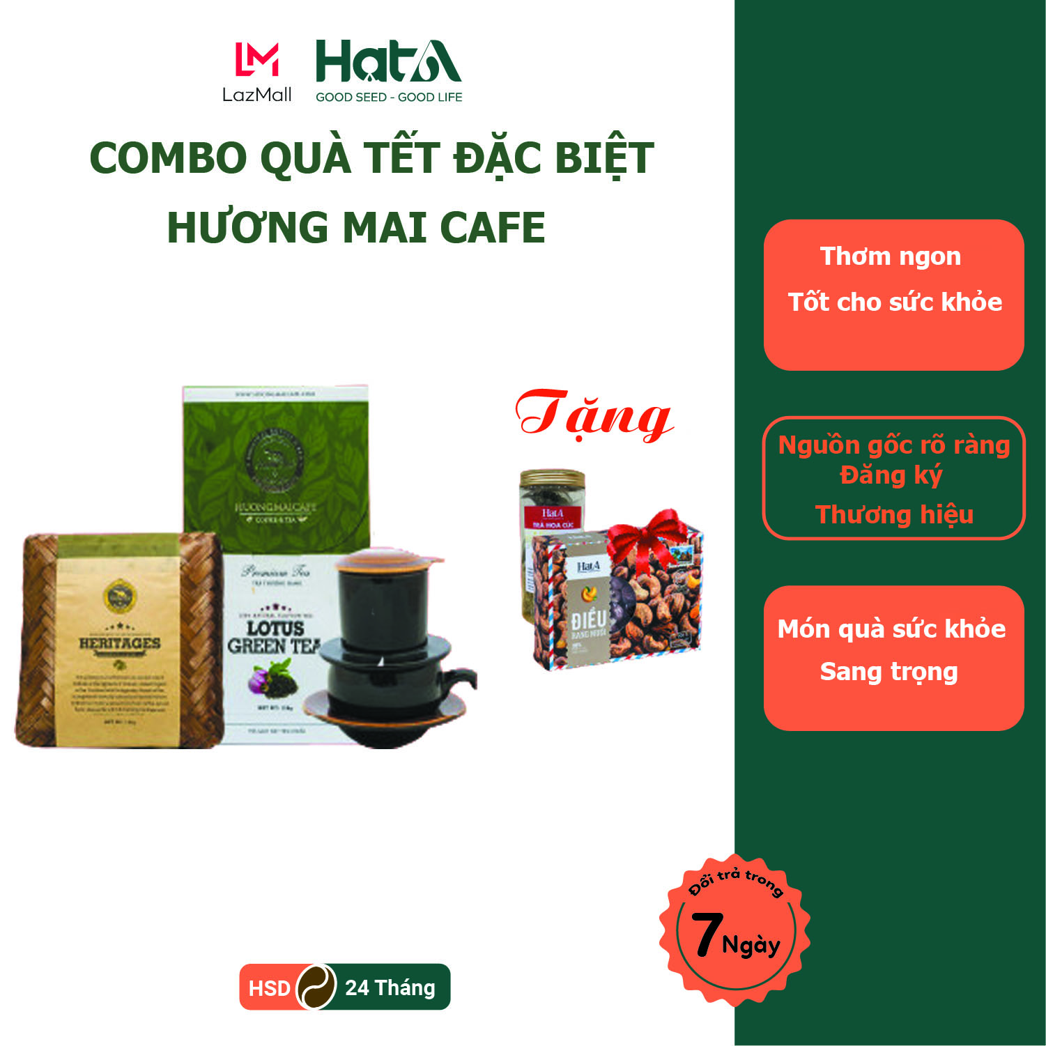 Combo Quà Tết Đặc Biệt Hương Mai Cafe - Tặng kèm 1 hộp trà hoa cúc 24g + 1 Hộp hạt điều 200g