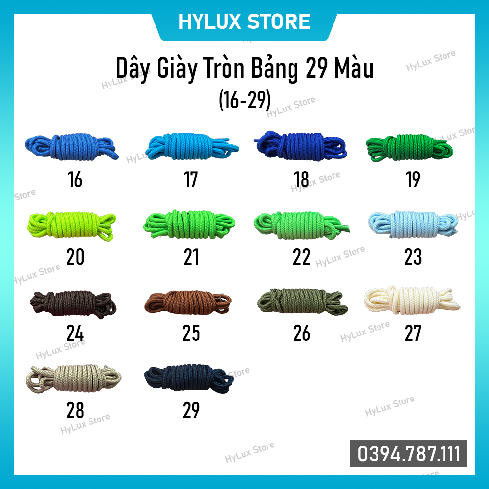 Dây giày tròn Mlb, Adidas bảng 29 màu cao cấp - 14 màu cuối