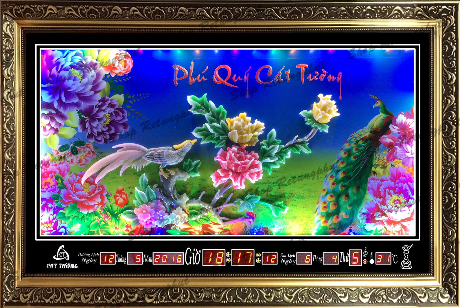 Đồng hồ Lịch Vạn Niên - Tranh Đá Phú Quý Cát Tường D212 (KT 100x60x5cm)