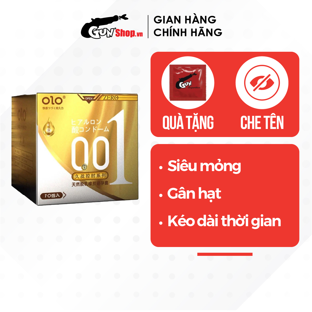 Bao cao su olo 0.01 zero vàng - hộp 10 cái | gunshop việt nam