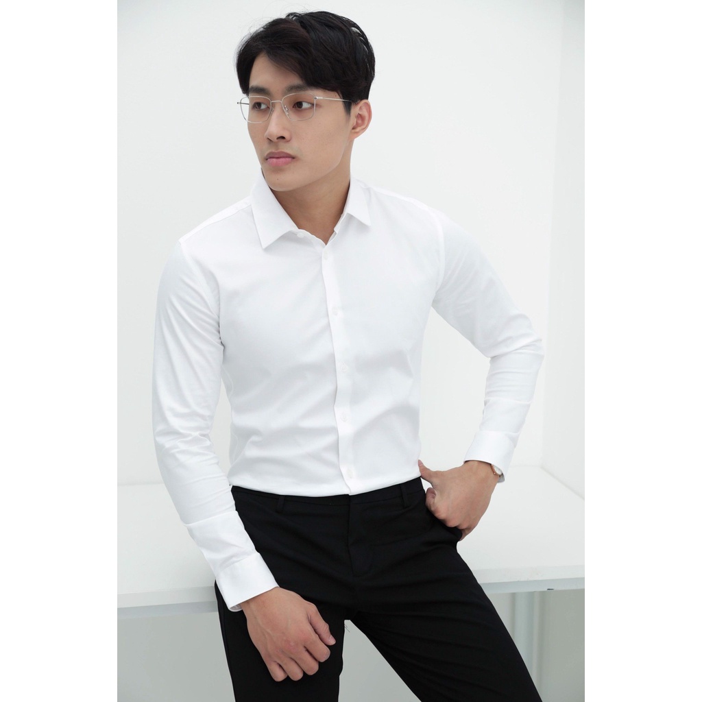 A/G Sơ Mi Nam Cao Cấp Màu Trắng Phom Slimfit Chất Liệu Cotton Thoáng Mát, Phong Cách Công Sở Lịch Sự Sang Trọng