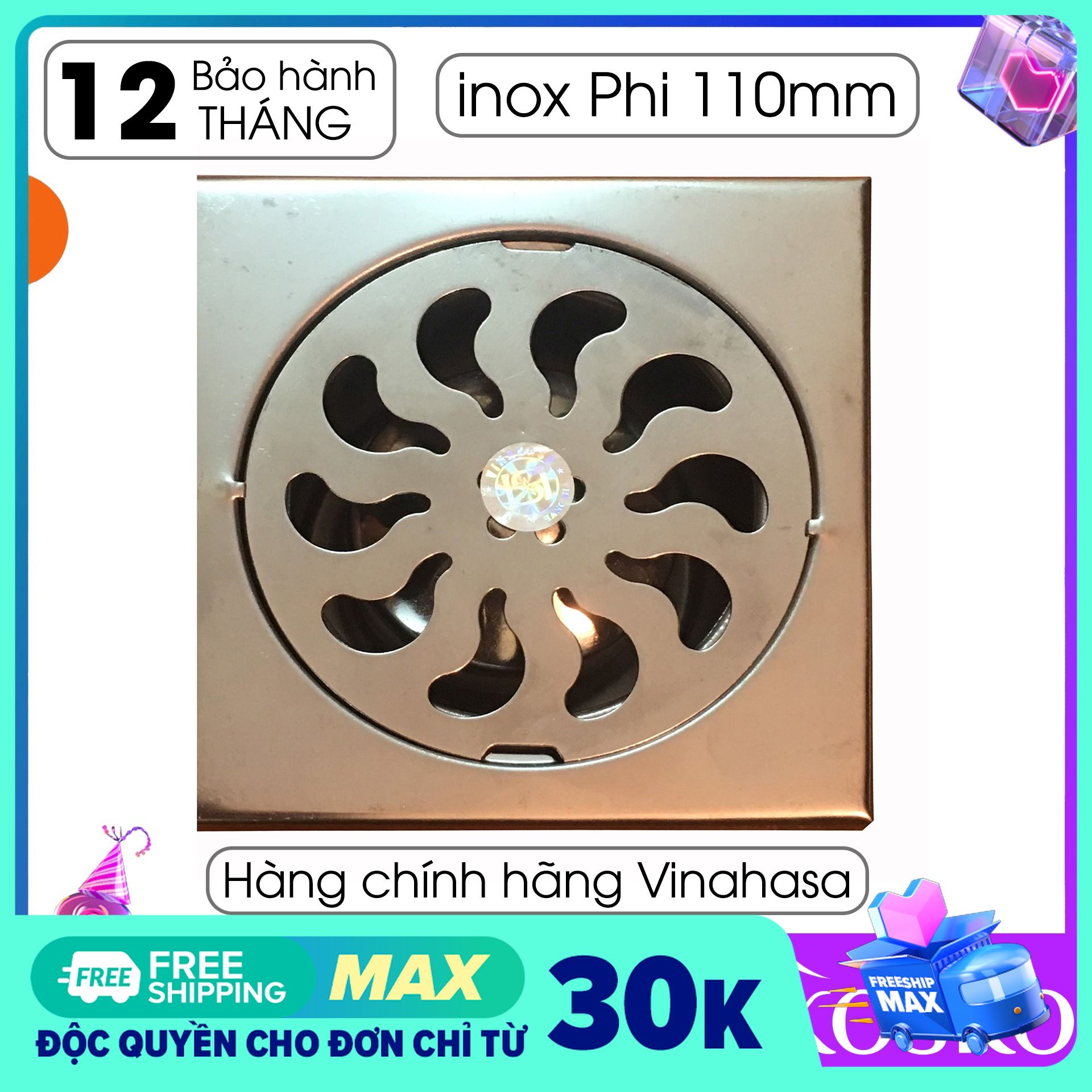 Ga thoát sàn – phễu thoát sàn inox vinahasa 15x15cm phi 110mm chống hôi – lọc rác 2 lớp hiệu quả g210