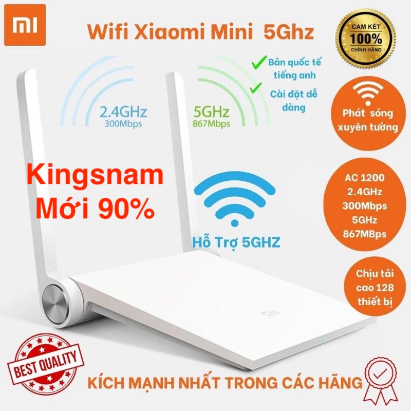 Bộ phát wifi kích sóng Xiaomi Mini thu sóng 5G 2.4G AC1200 tiếng Việt ICBM có cổng USB đã qua sử dụng