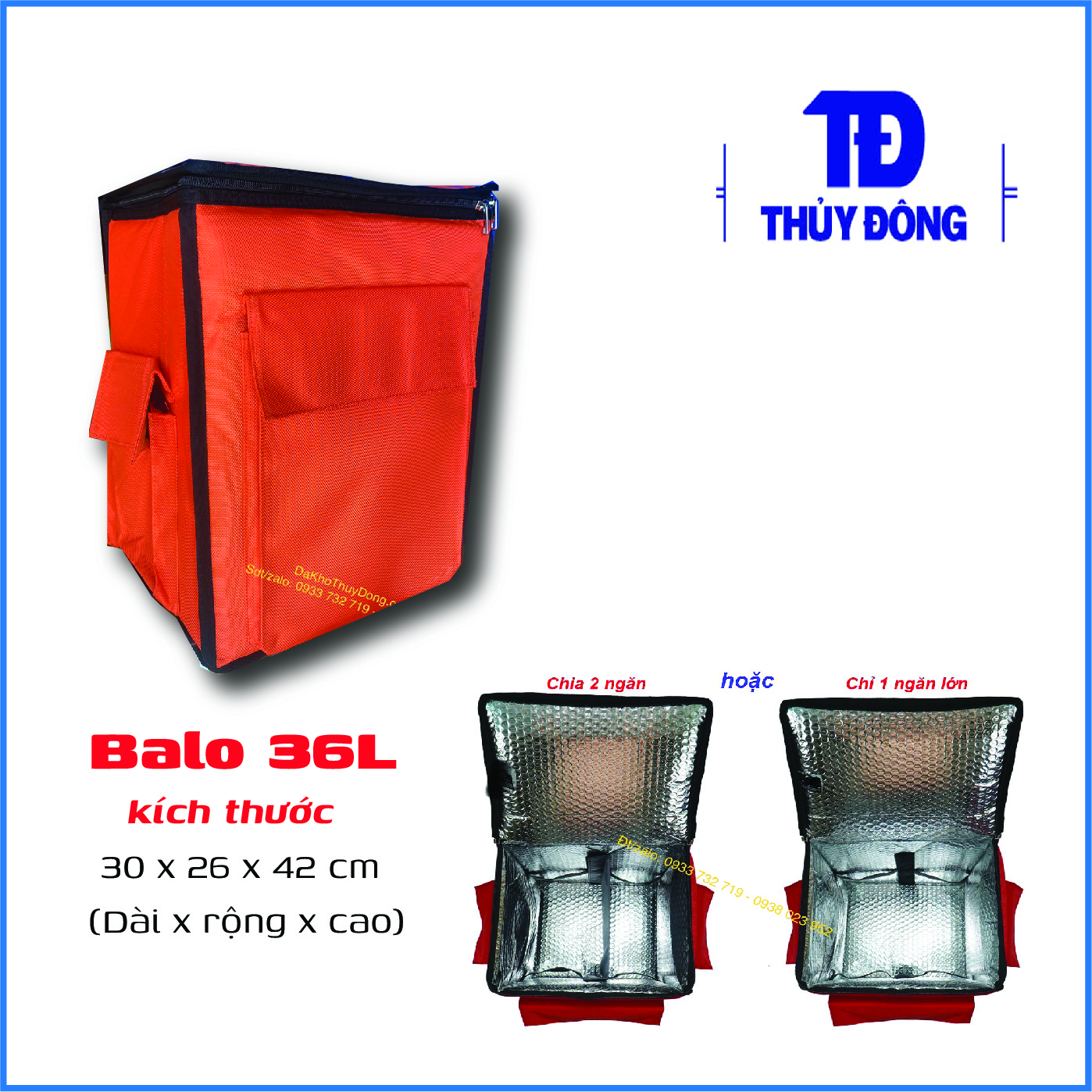Balo giữ nhiệt giao hàng 36l thủy đông dành cho shipper giao đồ ăn, trà sữa, trái cây 30x26x42cm