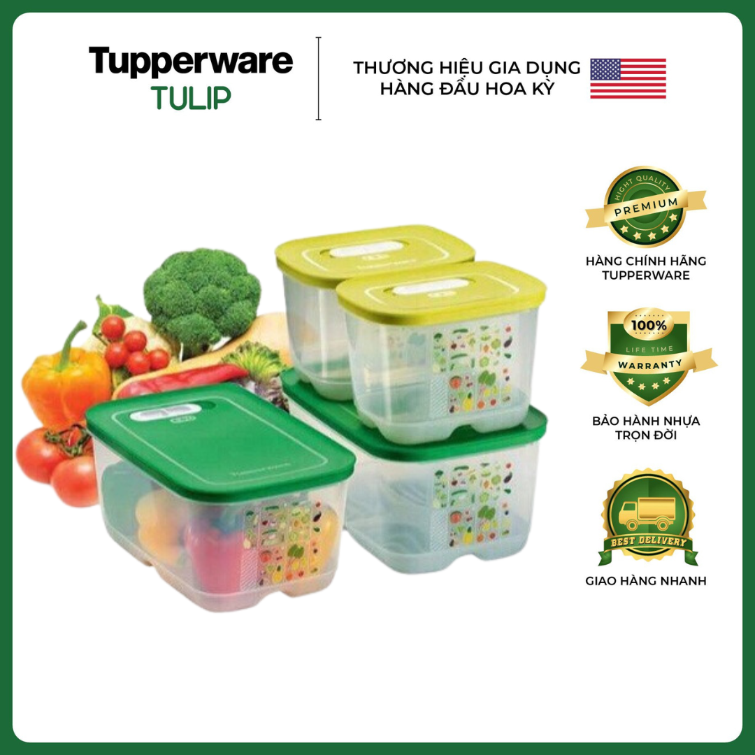 Bộ hộp bảo quản thực phẩm trữ mát có nút hô hấp Ventsmart 4 hộp, chính hãng, nhựa nguyên sinh